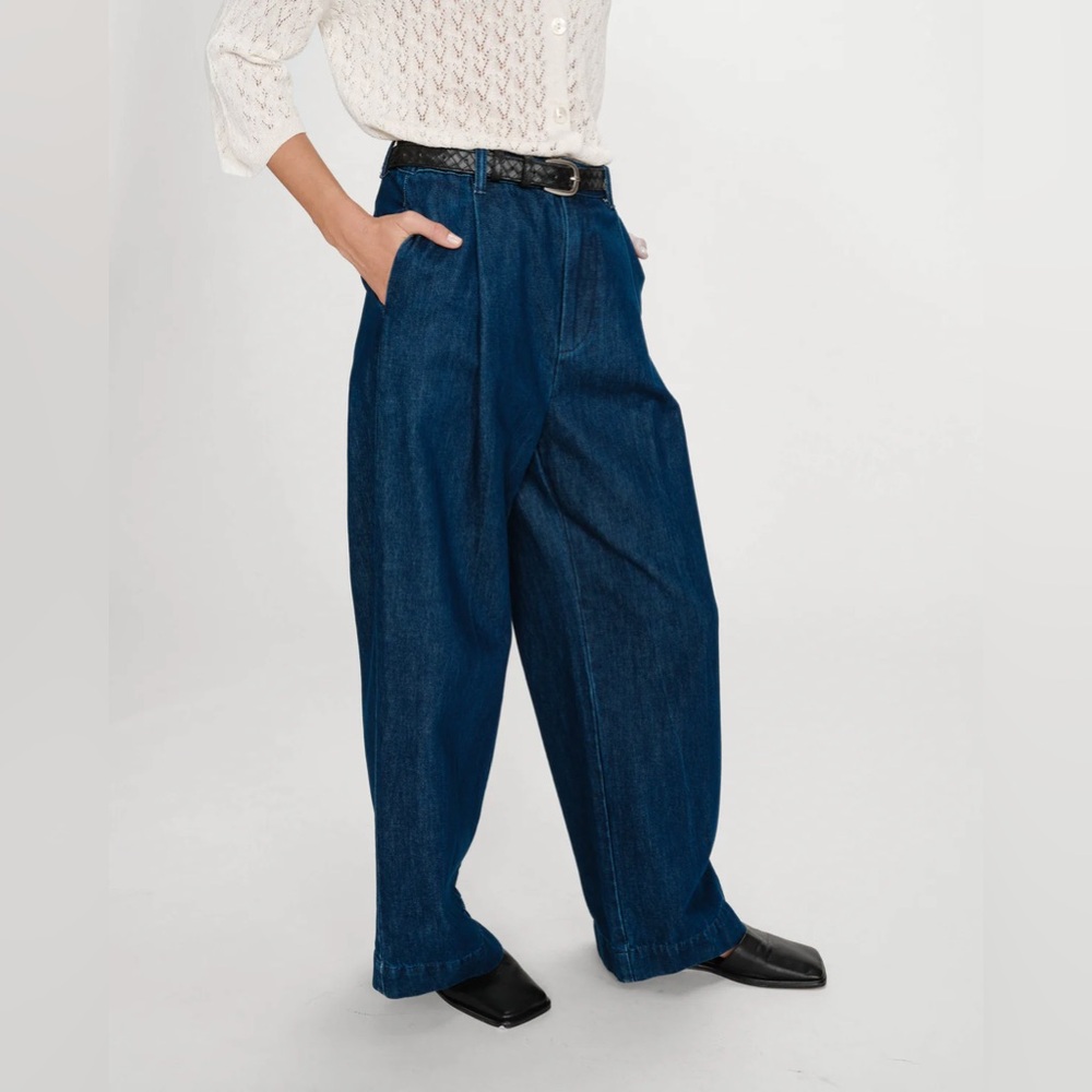 Grace & Mila - Wide Leg Dark Blue Denim Trousers